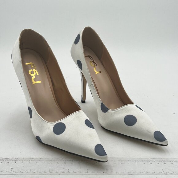FSJ White Dots Pointed Toe Pumps High Heel Stilettos Slip On Office Cute Shoes - Picture 3 of 7